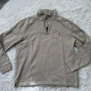 Men's Beige Quarter-Zip Sweater Ralph Lauren Polo zip up cotton cream pullover